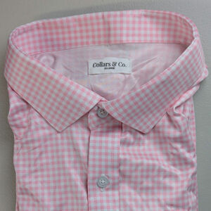 Collars & Co Dress Collar Polo Shirt Golf Pink Plaid Performance Preppy 2XL
